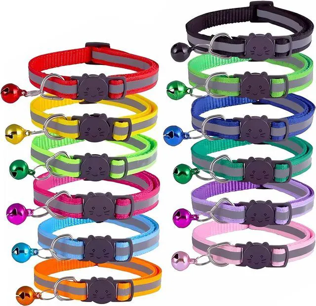 Main image of 12-Pack Reflective Cat Collar Breakaway with Safety Elastic Band - Adjustable 7.5-12.5 Inch Lightweight Collar with Bell for Cats and Kittens