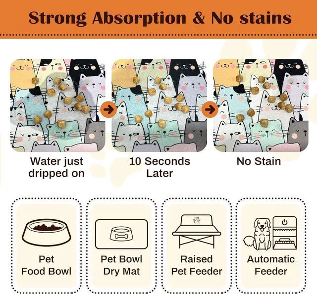 Alt view image 5 of 7 - Pet Feeding Mat for Floors Cat Food Mat Waterproof Dog Food Mat and Water Absorbent Quick Dry Non Slip Mat for Cat Bowls