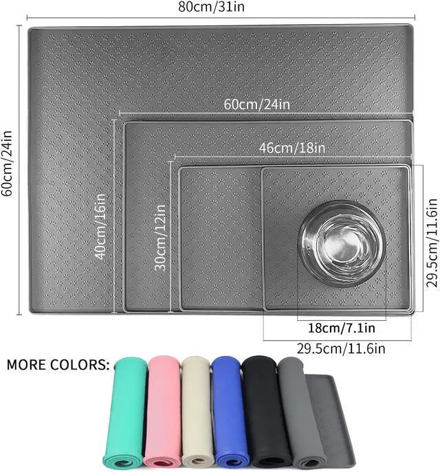 Alt view image 2 of 7 - Grey Pet Placemat for Dog and Cat, Waterproof Non-Slip Silicone Feeding Bowl Mat Prevent Food and Water Overflow, Puppy Dish Feeder Fountain Trays Suitable for Medium and Small Pets