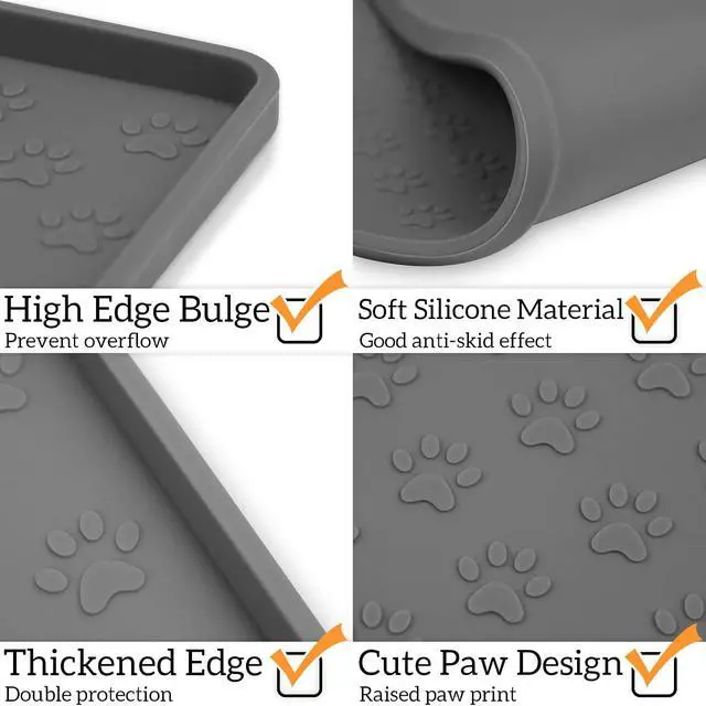 Alt view image 4 of 7 - Grey Pet Placemat for Dog and Cat, Waterproof Non-Slip Silicone Feeding Bowl Mat Prevent Food and Water Overflow, Puppy Dish Feeder Fountain Trays Suitable for Medium and Small Pets