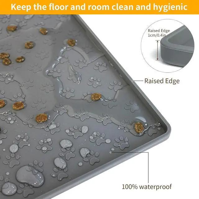 Alt view image 6 of 7 - Grey Pet Placemat for Dog and Cat, Waterproof Non-Slip Silicone Feeding Bowl Mat Prevent Food and Water Overflow, Puppy Dish Feeder Fountain Trays Suitable for Medium and Small Pets