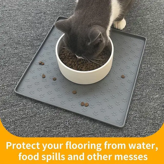 Alt view image 5 of 7 - Grey Pet Placemat for Dog and Cat, Waterproof Non-Slip Silicone Feeding Bowl Mat Prevent Food and Water Overflow, Puppy Dish Feeder Fountain Trays Suitable for Medium and Small Pets