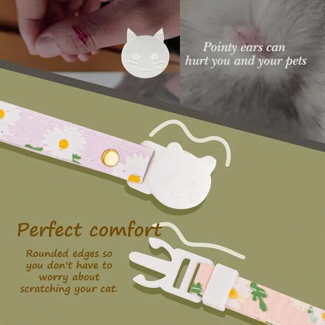 Alt view image 6 of 7 - 2 Pack Cotton Breakaway Cat Collar with Bell Pink&Purple Flowers Pendant Cute Kitten Cat Collar Suitable for Girls and Boys