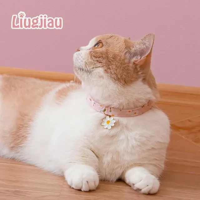 Alt view image 5 of 7 - 2 Pack Cotton Breakaway Cat Collar with Bell Pink&Purple Flowers Pendant Cute Kitten Cat Collar Suitable for Girls and Boys