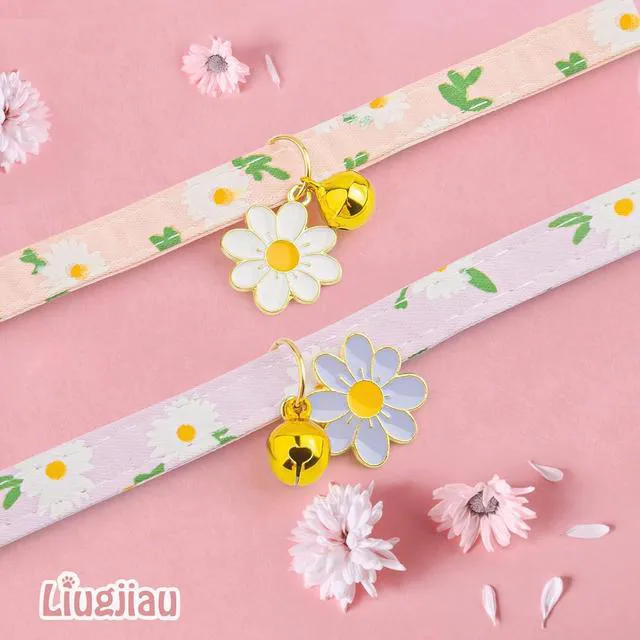 Alt view image 7 of 7 - 2 Pack Cotton Breakaway Cat Collar with Bell Pink&Purple Flowers Pendant Cute Kitten Cat Collar Suitable for Girls and Boys