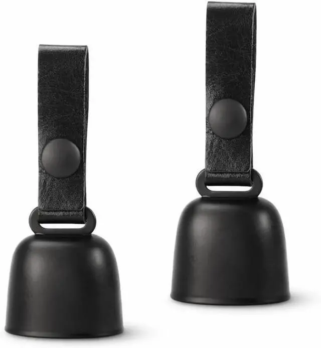 Main image of All-Black Dog Bell Set with Genuine Leather Strap, Matte Black Loud Jingle Bell, High-End Stylish Design, Quick Clip, Fits Most Dog Collars, Includes 2 Bells & 2 Pet ID Trackers