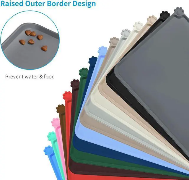 Alt view image 3 of 7 - Waterproof Silicone Pet Feeding Mats,Anti-Slip Dog Food Bowl Pad | Waterproof Pet Mat with Raised Edges Catches food and water spills to protect floors.Food grade silicone is safe and durable