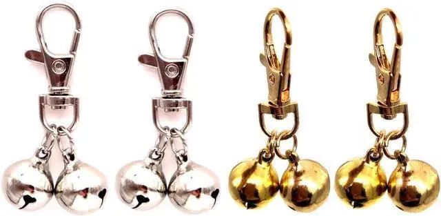 Main image of DIY Pet Bells 304 Stainless Steel Dog Bells 4 pcs Gold and Silver Bell Training Charm Pendants Jewelry for Pet Dog Cat Necklace Collar (4 Sets)