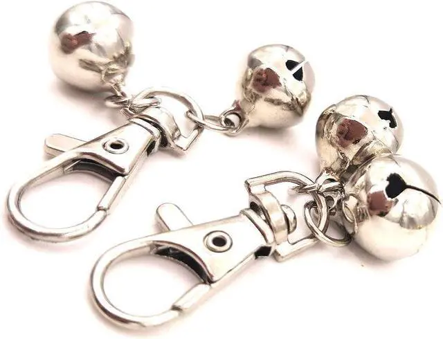 Alt view image 3 of 7 - DIY Pet Bells 304 Stainless Steel Dog Bells 4 pcs Gold and Silver Bell Training Charm Pendants Jewelry for Pet Dog Cat Necklace Collar (4 Sets)