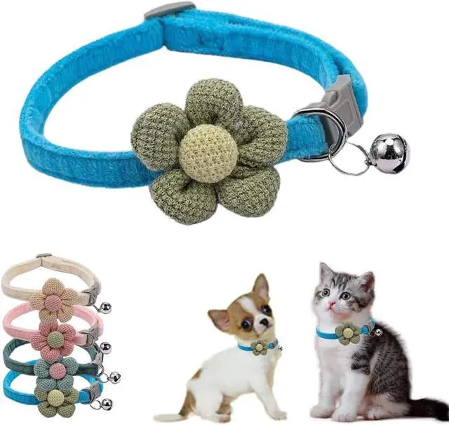 Alt view image 2 of 6 - Dog Collar with Bell,Blue Flower Cat Collar with Bells Suede Girl Cute Fancy Puppy Collar with Bells for XXS XS Tiny Little Kitten Pet Female Dogs,Neck 8-12 Inch