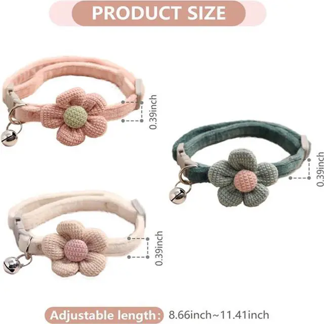 Alt view image 5 of 6 - Dog Collar with Bell,Blue Flower Cat Collar with Bells Suede Girl Cute Fancy Puppy Collar with Bells for XXS XS Tiny Little Kitten Pet Female Dogs,Neck 8-12 Inch