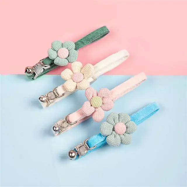Alt view image 6 of 6 - Dog Collar with Bell,Blue Flower Cat Collar with Bells Suede Girl Cute Fancy Puppy Collar with Bells for XXS XS Tiny Little Kitten Pet Female Dogs,Neck 8-12 Inch
