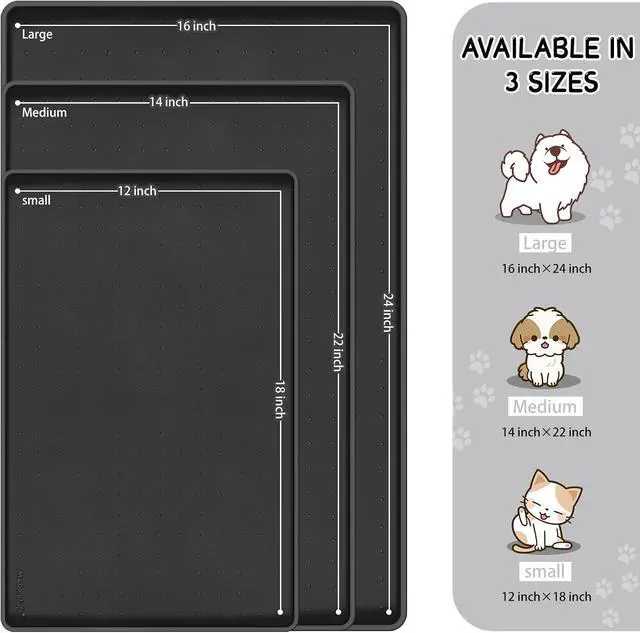 Alt view image 2 of 7 - Silicone Cat & Dog Food Mat for Floors Waterproof, Anti-Slip Dog Bowl Mats for Food and Water, Pet Feeding Mats with Lip to Prevent Spills, Pet Placemat for Messy Drinkers to Protect Floors