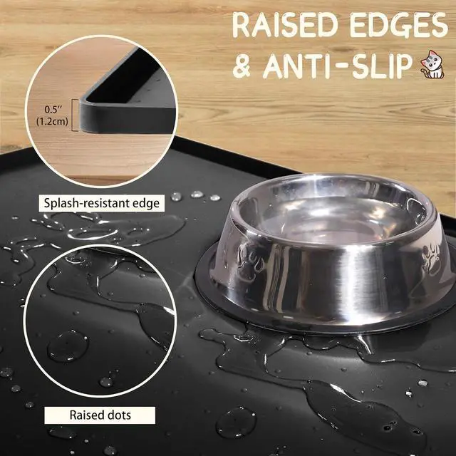 Alt view image 3 of 7 - Silicone Cat & Dog Food Mat for Floors Waterproof, Anti-Slip Dog Bowl Mats for Food and Water, Pet Feeding Mats with Lip to Prevent Spills, Pet Placemat for Messy Drinkers to Protect Floors