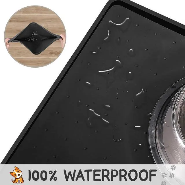 Alt view image 4 of 7 - Silicone Cat & Dog Food Mat for Floors Waterproof, Anti-Slip Dog Bowl Mats for Food and Water, Pet Feeding Mats with Lip to Prevent Spills, Pet Placemat for Messy Drinkers to Protect Floors