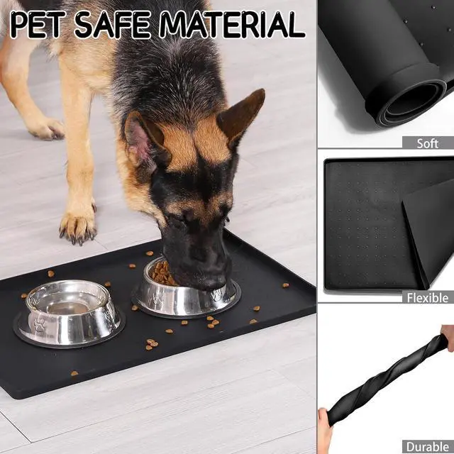 Alt view image 5 of 7 - Silicone Cat & Dog Food Mat for Floors Waterproof, Anti-Slip Dog Bowl Mats for Food and Water, Pet Feeding Mats with Lip to Prevent Spills, Pet Placemat for Messy Drinkers to Protect Floors