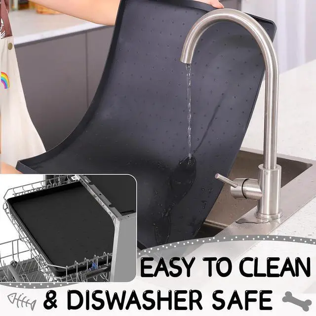 Alt view image 7 of 7 - Silicone Cat & Dog Food Mat for Floors Waterproof, Anti-Slip Dog Bowl Mats for Food and Water, Pet Feeding Mats with Lip to Prevent Spills, Pet Placemat for Messy Drinkers to Protect Floors