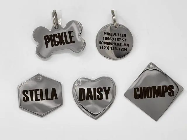 Alt view image 3 of 7 - Stainless Steel ID Dog Tags Engraved for Pets Personalized for Cat or Dog Collar Bold Font for Safety (Large, Bone)