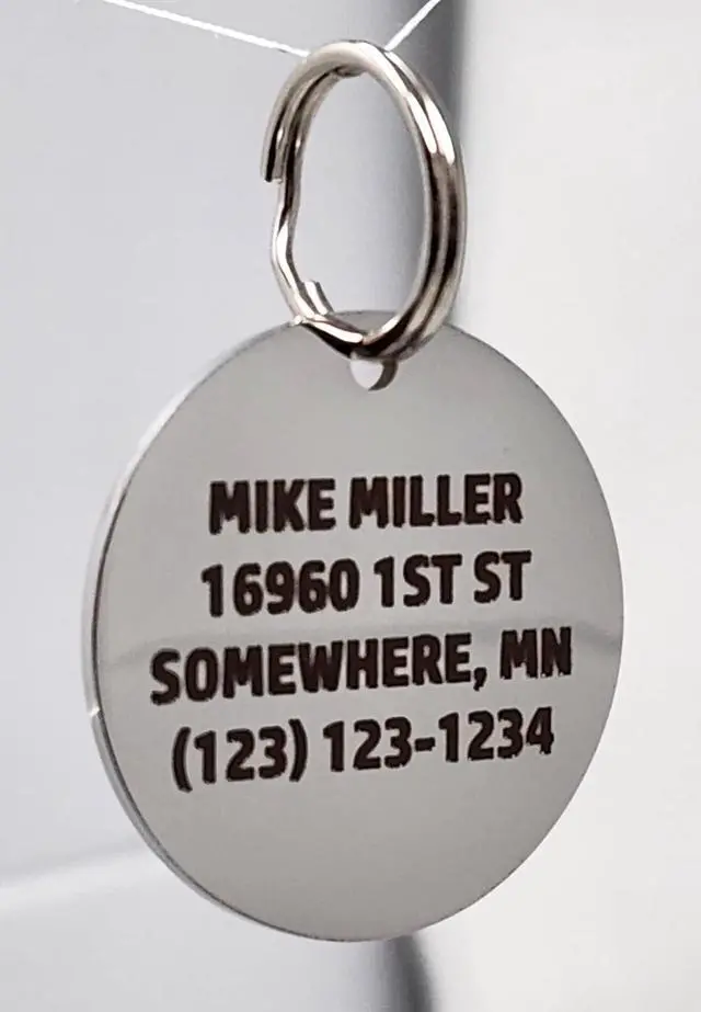 Alt view image 4 of 7 - Stainless Steel ID Dog Tags Engraved for Pets Personalized for Cat or Dog Collar Bold Font for Safety (Large, Bone)