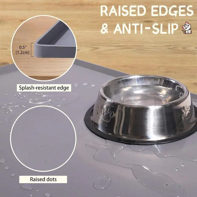 Alt view image 3 of 7 - Silicone Cat & Dog Food Mat for Floors Waterproof, Anti-Slip Dog Bowl Mats for Food and Water, Pet Feeding Mats with Lip to Prevent Spills, Pet Placemat for Messy Drinkers to Protect Floors