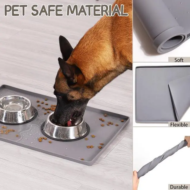 Alt view image 5 of 7 - Silicone Cat & Dog Food Mat for Floors Waterproof, Anti-Slip Dog Bowl Mats for Food and Water, Pet Feeding Mats with Lip to Prevent Spills, Pet Placemat for Messy Drinkers to Protect Floors
