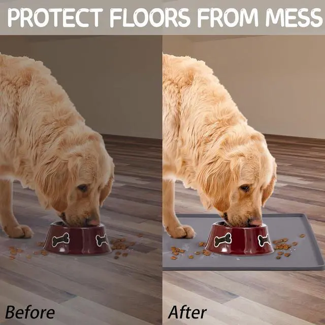 Alt view image 6 of 7 - Silicone Cat & Dog Food Mat for Floors Waterproof, Anti-Slip Dog Bowl Mats for Food and Water, Pet Feeding Mats with Lip to Prevent Spills, Pet Placemat for Messy Drinkers to Protect Floors