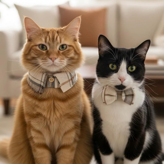 Alt view image 4 of 7 - Breakaway Cat Collar with Bell, 2 Pack Bow Tie Plaid Cat Collars | Adjustable Cute Soft Pet Accessories for Kitten, Boy Girl Cats, Puppy
