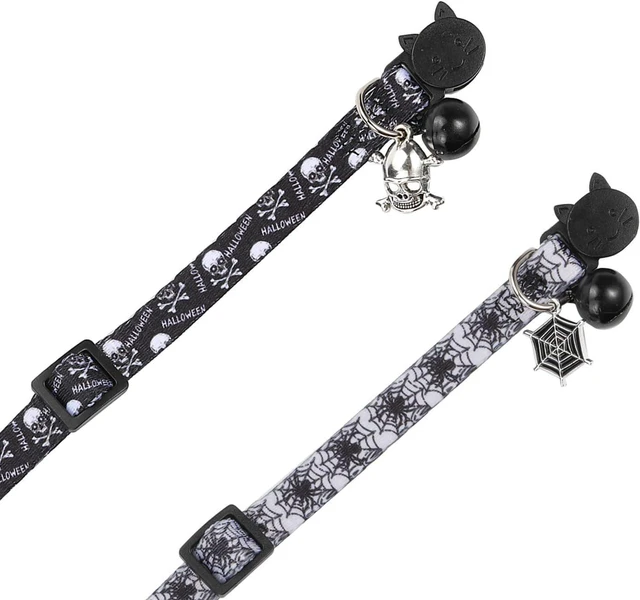 Alt view image 7 of 7 - Cat Collar Halloween Set of 2, Skull Cat Collar for Small Dogs, Holiday Kitten Collar with Bell