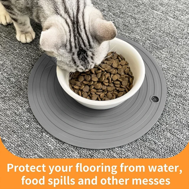 Alt view image 5 of 7 - Pet Food Mat for Dog and Cat Placemat 2 Pcs, Mat for Prevent Food and Water Overflow, Suitable for Medium and Small Pet, Silicone, 9.5"* 9.5"