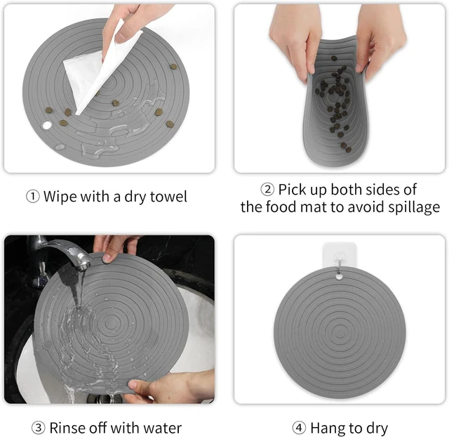 Alt view image 7 of 7 - Pet Food Mat for Dog and Cat Placemat 2 Pcs, Mat for Prevent Food and Water Overflow, Suitable for Medium and Small Pet, Silicone, 9.5"* 9.5"