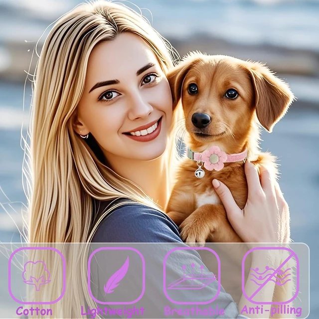 Alt view image 4 of 7 - Small Dog Collar with Flower, Puppy Collars XS Dog Collars for Small Dogs with Bell for Girl Boy Little Dog (Pink + White)