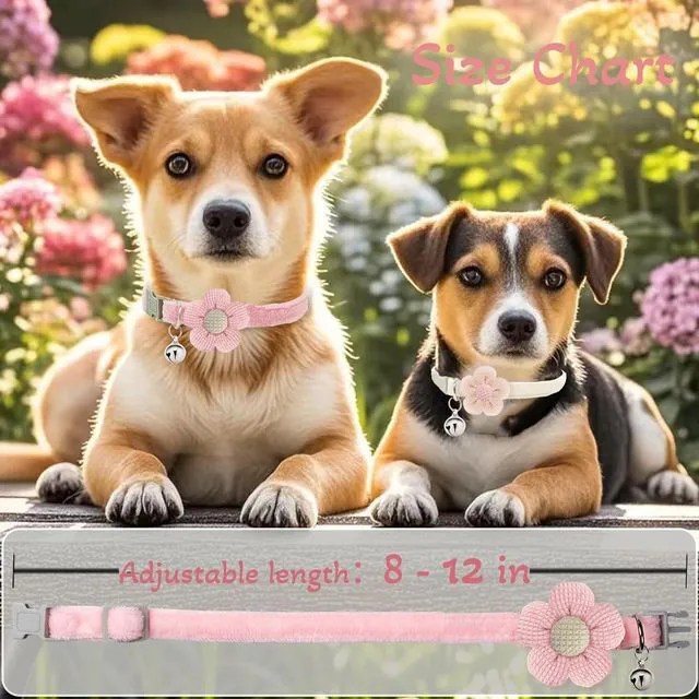 Alt view image 5 of 7 - Small Dog Collar with Flower, Puppy Collars XS Dog Collars for Small Dogs with Bell for Girl Boy Little Dog (Pink + White)