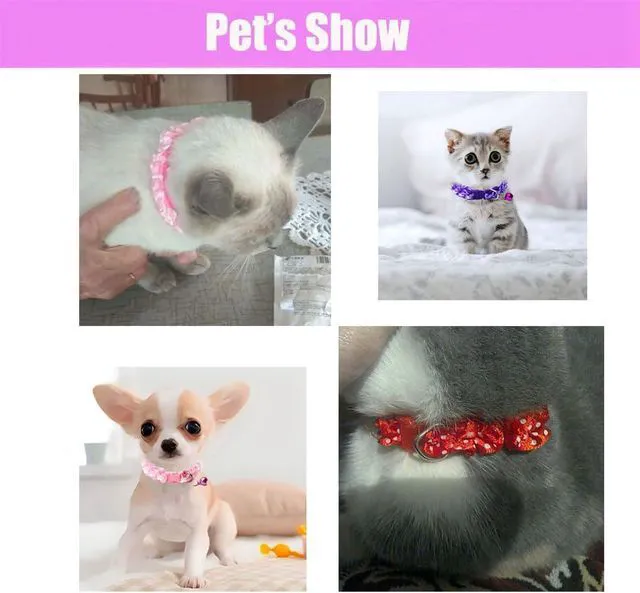 Alt view image 3 of 7 - Pink XXS Dog Collar, XS Puppy Collar with Bell, Teacup Kitten Cat Collars | Soft lace pet collar with bell;adjustable XXS XS sizes,lightweight for tiny,girl puppy,small female litter daily walking wea