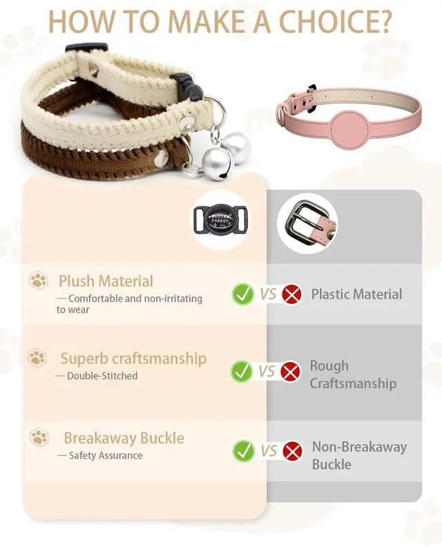 Alt view image 3 of 7 - Cat Collar Breakaway with Bell, Double-Layer Ultra Soft Velvet Kitten Collar for Small Cats & Petite Dogs, Friction-Free Anti-Hair Loss Design, Adjustable 7.87"-11.78", Brown & White Options
