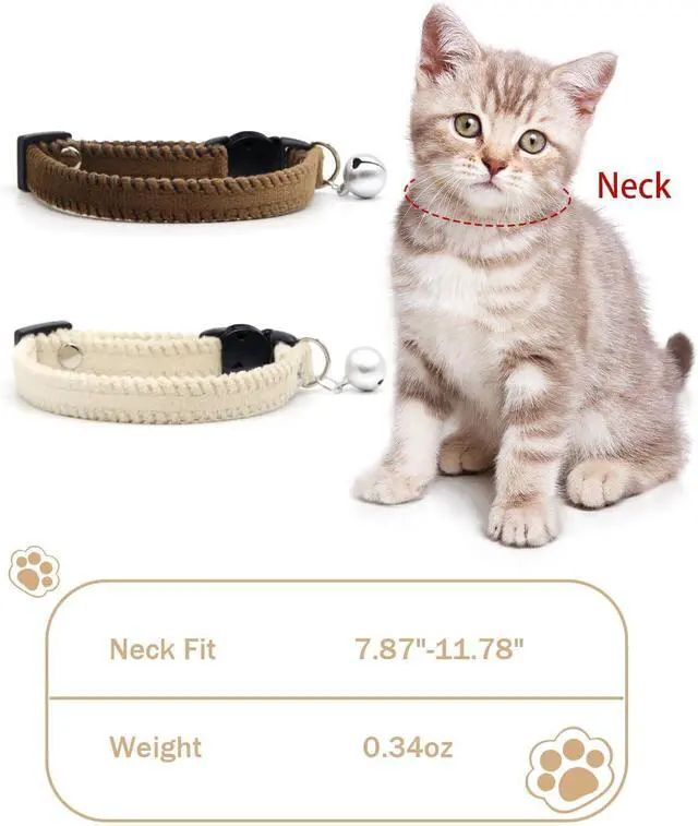 Alt view image 5 of 7 - Cat Collar Breakaway with Bell, Double-Layer Ultra Soft Velvet Kitten Collar for Small Cats & Petite Dogs, Friction-Free Anti-Hair Loss Design, Adjustable 7.87"-11.78", Brown & White Options