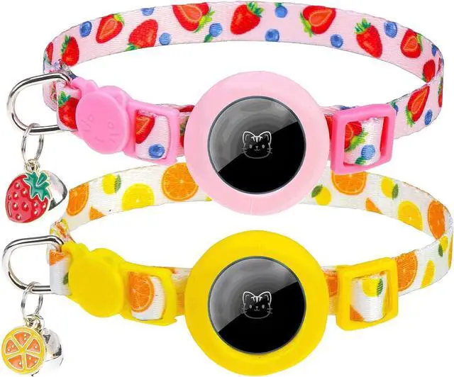 Main image of Airtag Cat Collar, 2 Pack Breakaway Kitten Collars for Air tag | Safety Lightweight Hidden GPS Tracker Holder for Girl Boy Cats & Puppies With Bell, Adjustable 7.9-11.8in,Strawberry & Orange