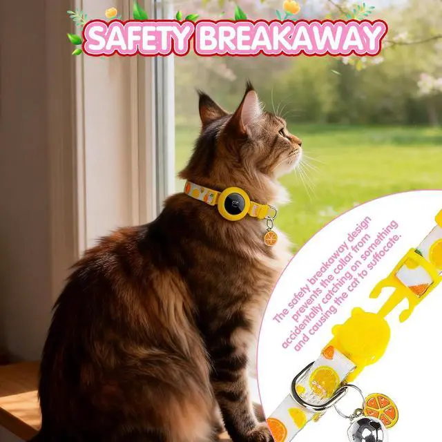 Alt view image 3 of 7 - Airtag Cat Collar, 2 Pack Breakaway Kitten Collars for Air tag | Safety Lightweight Hidden GPS Tracker Holder for Girl Boy Cats & Puppies With Bell, Adjustable 7.9-11.8in,Strawberry & Orange