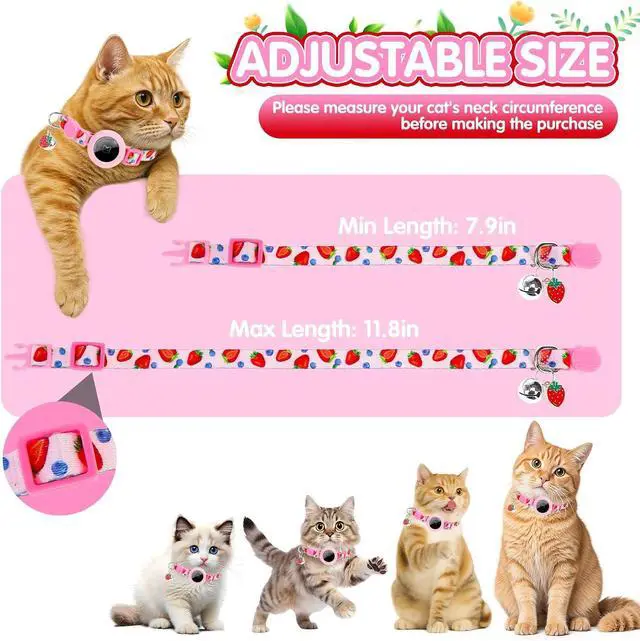 Alt view image 4 of 7 - Airtag Cat Collar, 2 Pack Breakaway Kitten Collars for Air tag | Safety Lightweight Hidden GPS Tracker Holder for Girl Boy Cats & Puppies With Bell, Adjustable 7.9-11.8in,Strawberry & Orange