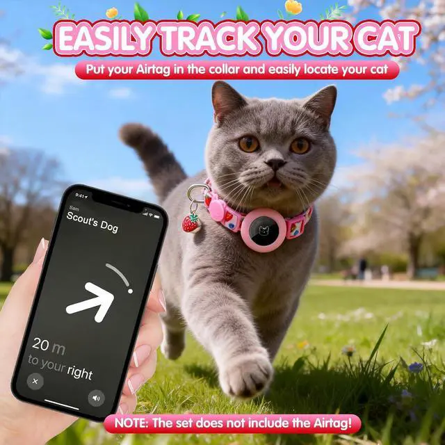 Alt view image 2 of 7 - Airtag Cat Collar, 2 Pack Breakaway Kitten Collars for Air tag | Safety Lightweight Hidden GPS Tracker Holder for Girl Boy Cats & Puppies With Bell, Adjustable 7.9-11.8in,Strawberry & Orange