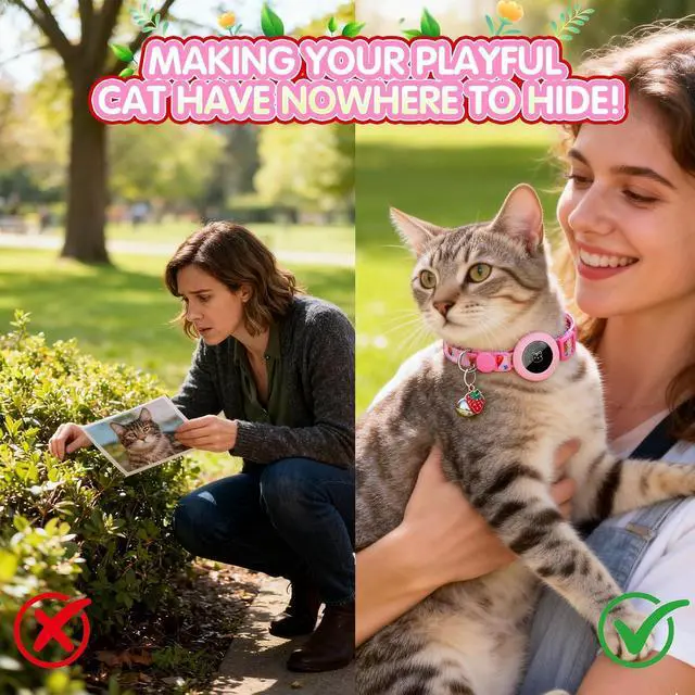 Alt view image 7 of 7 - Airtag Cat Collar, 2 Pack Breakaway Kitten Collars for Air tag | Safety Lightweight Hidden GPS Tracker Holder for Girl Boy Cats & Puppies With Bell, Adjustable 7.9-11.8in,Strawberry & Orange