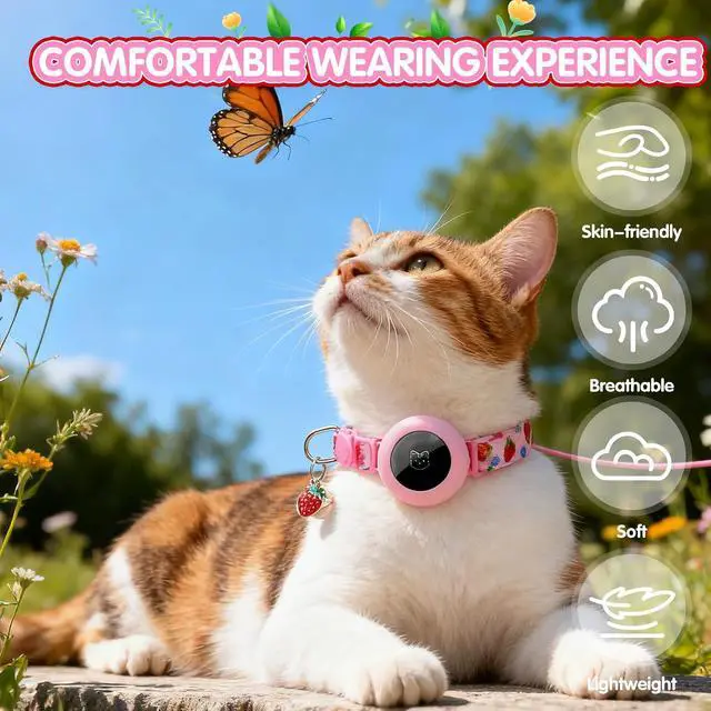 Alt view image 6 of 7 - Airtag Cat Collar, 2 Pack Breakaway Kitten Collars for Air tag | Safety Lightweight Hidden GPS Tracker Holder for Girl Boy Cats & Puppies With Bell, Adjustable 7.9-11.8in,Strawberry & Orange
