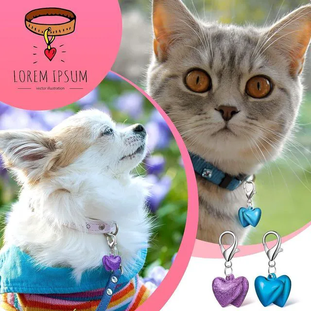 Alt view image 3 of 7 - 14 Set Pet Bells for Dog Cat Heart Cat Collar Charm Pet Pendant Accessories Colorful for Kittens Dogs with Stainless Steel Keychain Small Animal Gifts, 7 Colors, Glossy and Matte