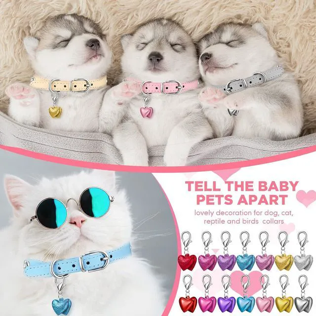 Alt view image 4 of 7 - 14 Set Pet Bells for Dog Cat Heart Cat Collar Charm Pet Pendant Accessories Colorful for Kittens Dogs with Stainless Steel Keychain Small Animal Gifts, 7 Colors, Glossy and Matte