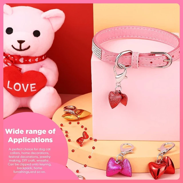 Alt view image 6 of 7 - 14 Set Pet Bells for Dog Cat Heart Cat Collar Charm Pet Pendant Accessories Colorful for Kittens Dogs with Stainless Steel Keychain Small Animal Gifts, 7 Colors, Glossy and Matte