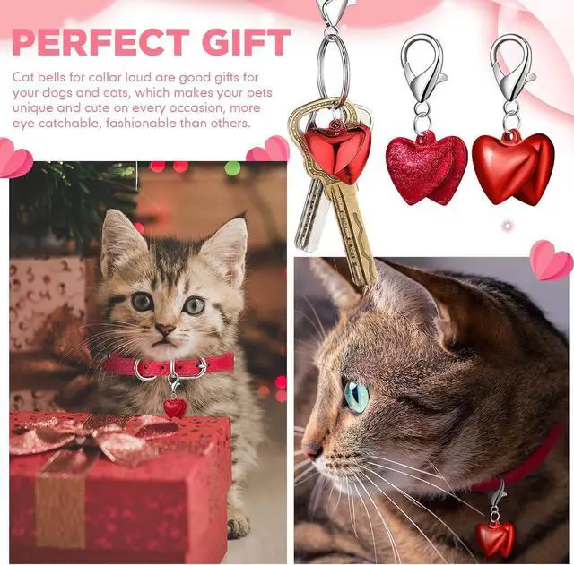 Alt view image 7 of 7 - 14 Set Pet Bells for Dog Cat Heart Cat Collar Charm Pet Pendant Accessories Colorful for Kittens Dogs with Stainless Steel Keychain Small Animal Gifts, 7 Colors, Glossy and Matte
