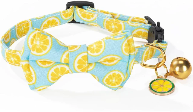 Alt view image 5 of 6 - Breakaway Cat Collar with Cute Bow Tie Bell 2Pack Lemon Strawberry Summer Collars for Male Female Soft Cotton Kitty Kitten Collar Cute Cat Collars Ideal for Girl Cats Boy Male Cats