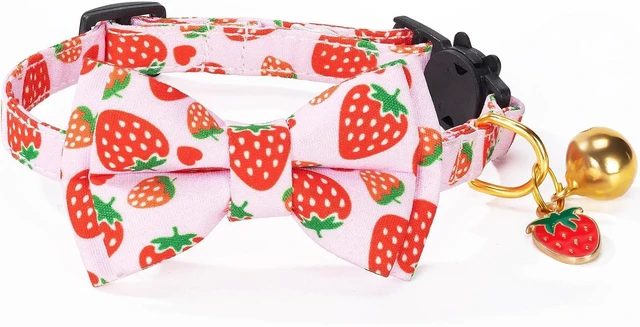 Alt view image 6 of 6 - Breakaway Cat Collar with Cute Bow Tie Bell 2Pack Lemon Strawberry Summer Collars for Male Female Soft Cotton Kitty Kitten Collar Cute Cat Collars Ideal for Girl Cats Boy Male Cats