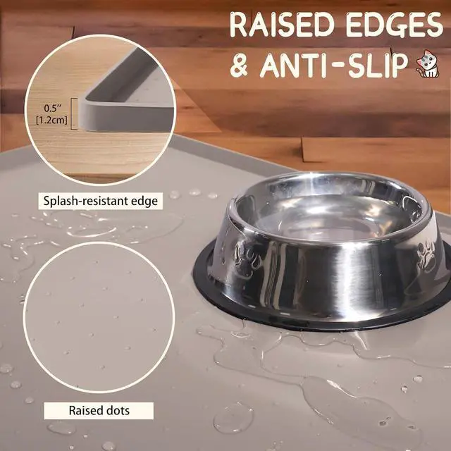 Alt view image 3 of 7 - Silicone Cat & Dog Food Mat for Floors Waterproof, Anti-Slip Dog Bowl Mats for Food and Water, Pet Feeding Mats with Lip to Prevent Spills, Pet Placemat for Messy Drinkers to Protect Floors