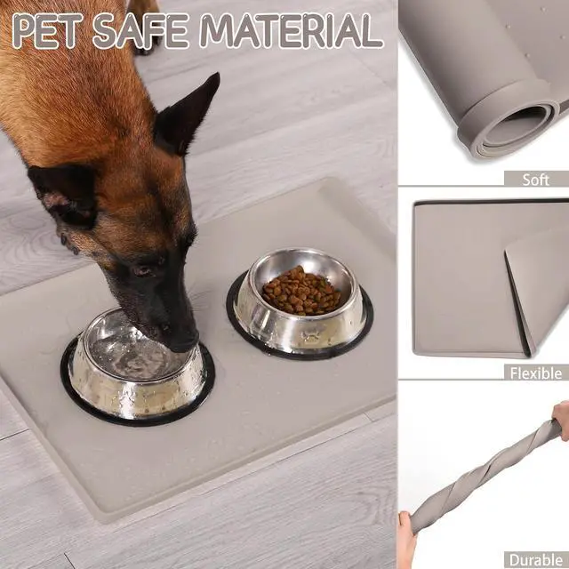 Alt view image 5 of 7 - Silicone Cat & Dog Food Mat for Floors Waterproof, Anti-Slip Dog Bowl Mats for Food and Water, Pet Feeding Mats with Lip to Prevent Spills, Pet Placemat for Messy Drinkers to Protect Floors
