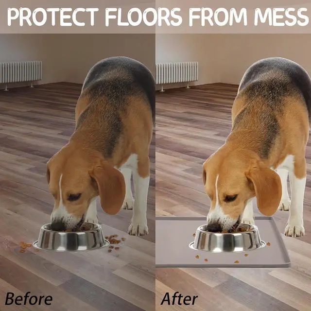 Alt view image 6 of 7 - Silicone Cat & Dog Food Mat for Floors Waterproof, Anti-Slip Dog Bowl Mats for Food and Water, Pet Feeding Mats with Lip to Prevent Spills, Pet Placemat for Messy Drinkers to Protect Floors